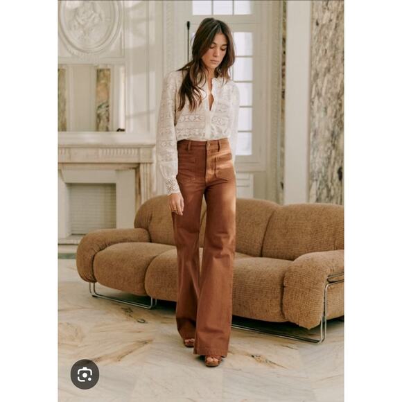 Sezane Denim - Nwt Sezane Le 70's Cafe Brown High Rise Wide Legs Denim Pants Size 42 /US 10